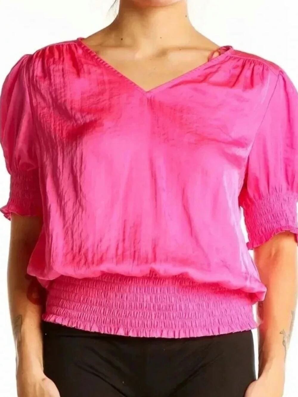 Philosophy Hot Pink V-Neck Puff Sleeve Top